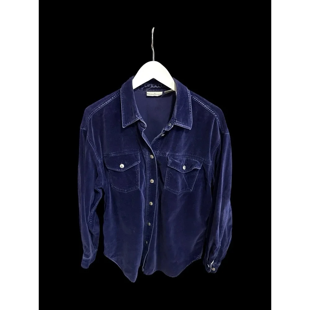 Banana Republic Shirt Medium Blue Velvet‎ Long Sleeve Vintage Chore Pocket *flaw